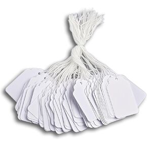 1000 Pack White Price Display Tags with String–Durable Card Stock Tags for Clothes,Jewelry, Pricing,Labeling & Organizing (White)