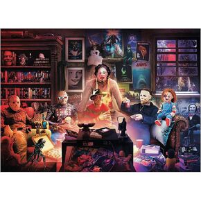 Horror Night Watch Party 1000-Piece Jigsaw Puzzle by Rachid Lotf | Brain Teaser for Adults, Educational Developmental Toys & Games, Building Kit Activities to Encourage Creative Play | 28 x 20 Inches
