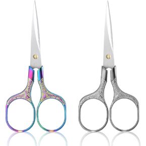Ptwola 2 Pcs Small Sharp Scissors Vintage Embroidery Craft Sewing Scissor Multipurpose Crochet Detail Beauty accessories Arts DIY Pointed Stainless Steel Supplies Tools for Needlework Thread Cutting