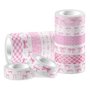 12 Rolls Pink Bow Washi Tape Set Bowknot Decorative Masking Tape Set - Bowknot, Buffalo Plaid Decorative Masking Tapes for Scrapbooking, Journaling, Coquette Party Decor, DIY Art Crafts