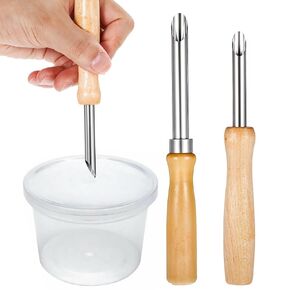 2Pcs Straw Puncher, Circular Plastic Lids Clay Hole Puncher Cutters, Stainless Steel Lemonade Stand Supplies Pottery Tools with Wooden Handles for Straw Lemonade Cup Drilling Sculpture
