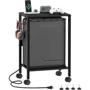 16.5" W Computer Tower Stand with Charging Station and USB Port, 2 Tier Mobile Floor PC Stand Fits Under Desk, Rolling Printer Cart with Hooks, CPU Holder for Carpet, Home Office