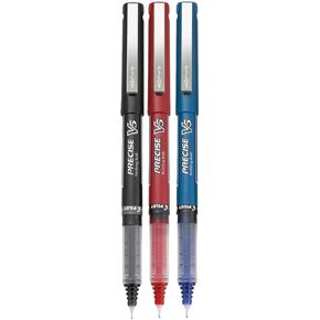Precise V5 Stick Rolling Ball Pens, Extra Fine Point (.5mm), Black Ink, 6-pk; Bundle with Plastic Reusable Pouch