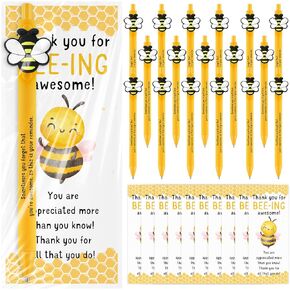 Qilery 50 Sets Bee Party Favors Decoration Thank You Gift Honey Bee Ballpoint Pen with Inspirational Card Welcome Back to School Gifts for VBS Teacher Student School Supplies(You Are Awesome)