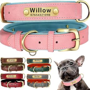 Genuine Leather Dog Collar Personalised Engraved Name Collar with Soft Padded Design Adjustable & Durable for Small Medium Large Dogs Leash Set Custom Heavy Duty Featuring
