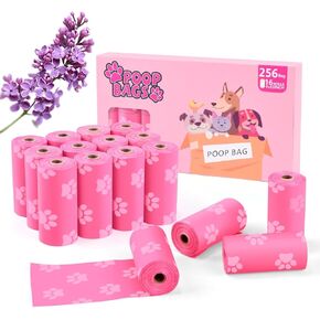 Poop Bags Rolls 256 Count - 9x13 Inches Pink Thickened Leakproof Lavender scent Poo Bags for Dogs, Eco-Friendly Pet Waste Bags for Walking,Travel,Home.