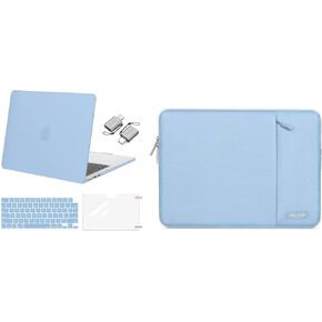 MOSISO Compatible with MacBook Air 13.6 inch Case 2022 A2681 M2, Vertical Sleeve Bag&Plastic Hard Case&Keyboard Cover&Screen Protector&Type C Adapter 2 Pack, Air Blue