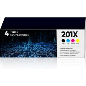 201X Toner Cartridges Replacement for HP 201X 201A HP201X 4 Pack for Color Laser Jet Pro MFP M277dw M252dw Toner Cartridges for Color Laser Jet Pro MFP M277c6 M277n M252n, Black Cyan Magenta Yellow