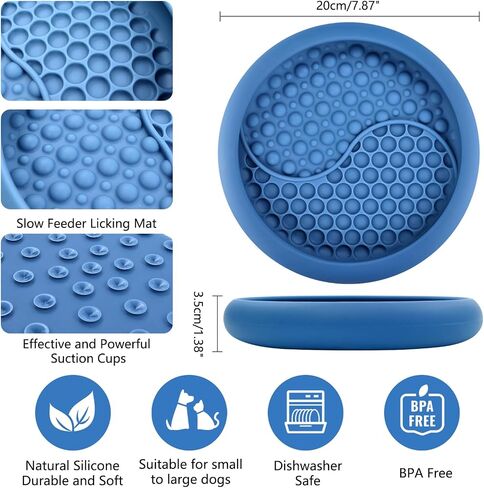 Dog Lick Bowl, Non-Slip Dog Slow Feeder Licking Mat Treat Dispenser, Interactive and Enrichment Toys, Boredom & Anxiety Reducer, BPA Free Silicone (Dark Blue, Large) in Saudi Arabia