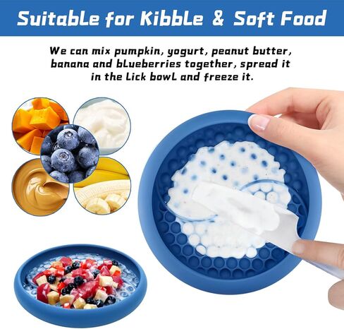 Dog Lick Bowl, Non-Slip Dog Slow Feeder Licking Mat Treat Dispenser, Interactive and Enrichment Toys, Boredom & Anxiety Reducer, BPA Free Silicone (Dark Blue, Large) in Saudi Arabia