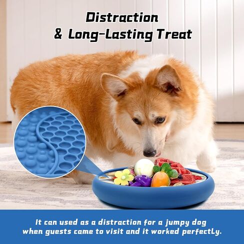 Dog Lick Bowl, Non-Slip Dog Slow Feeder Licking Mat Treat Dispenser, Interactive and Enrichment Toys, Boredom & Anxiety Reducer, BPA Free Silicone (Dark Blue, Large) in Saudi Arabia