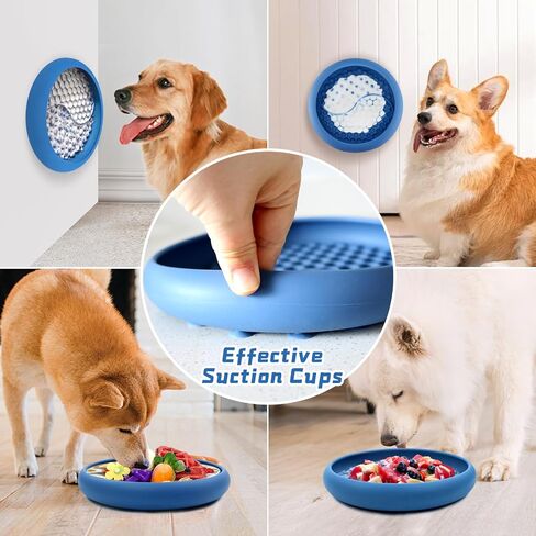 Dog Lick Bowl, Non-Slip Dog Slow Feeder Licking Mat Treat Dispenser, Interactive and Enrichment Toys, Boredom & Anxiety Reducer, BPA Free Silicone (Dark Blue, Large) in Saudi Arabia