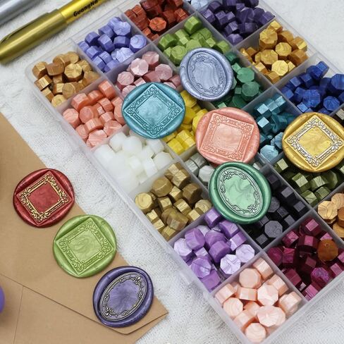 Frame Wax Seal Stemp Kit with 24 Colors Wax Seal Beads 624pcs， Electric WaxSeal Warmer, 3D Embossed Frame WaxSealStamp, Sealing WaxSpoon, WaxSeal Pen, Tweezer,WaxSeal Stamp kit (24B) in Saudi Arabia