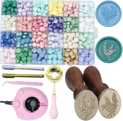 Frame Wax Seal Stemp Kit with 24 Colors Wax Seal Beads 624pcs， Electric WaxSeal Warmer, 3D Embossed Frame WaxSealStamp, Sealing WaxSpoon, WaxSeal Pen, Tweezer,WaxSeal Stamp kit (24B) in Saudi Arabia