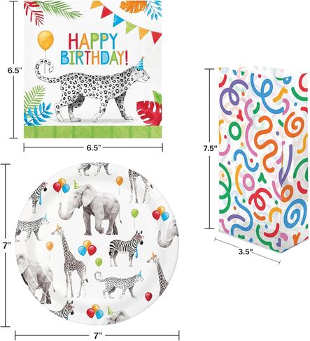 64 Piece Disposable Party Supplies Bundle for 16 Guests: Kit includes 16 Plates, 16 Napkins, and 16 Printed Cello Gift Bags with 16 Twist Ties (Purr-Fect Party) in Kuwait