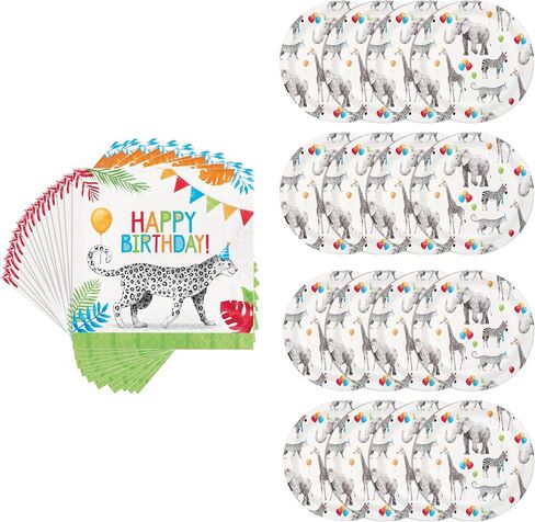 64 Piece Disposable Party Supplies Bundle for 16 Guests: Kit includes 16 Plates, 16 Napkins, and 16 Printed Cello Gift Bags with 16 Twist Ties (Purr-Fect Party) in Kuwait