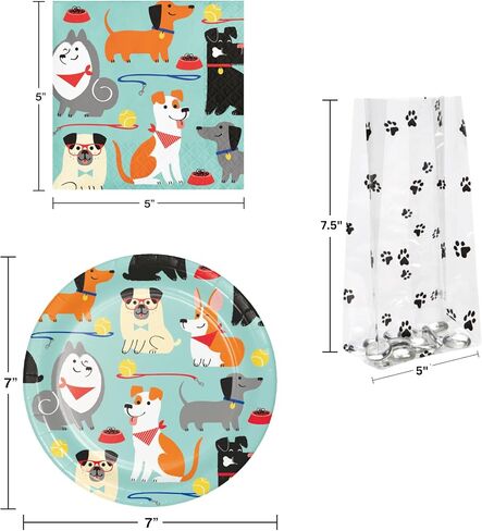 64 Piece Disposable Party Supplies Bundle for 16 Guests: Kit includes 16 Plates, 16 Napkins, and 16 Printed Cello Gift Bags with 16 Twist Ties (Purr-Fect Party) in Kuwait