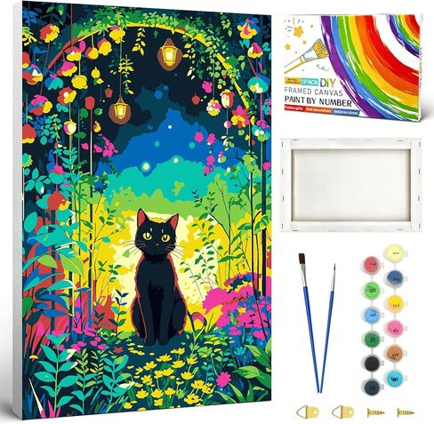 SANYUN Cat Paint by Numbers Kit for Adults Beginner,Framed Paint by Number Canvas,Animal in The Garden Oil Painting Kits with Box,Perfect for Gift and Wall Decoration (8x12in/20x30cm) in Kuwait