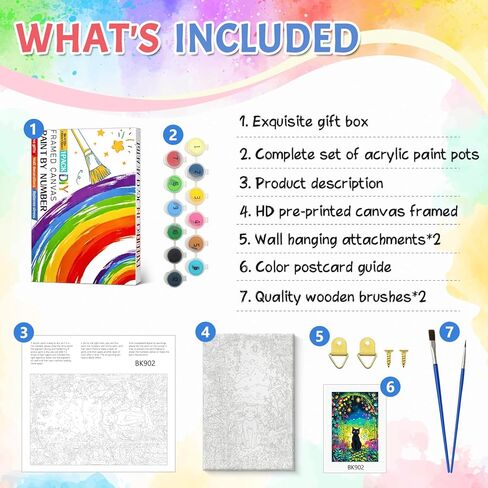 SANYUN Cat Paint by Numbers Kit for Adults Beginner,Framed Paint by Number Canvas,Animal in The Garden Oil Painting Kits with Box,Perfect for Gift and Wall Decoration (8x12in/20x30cm) in Kuwait