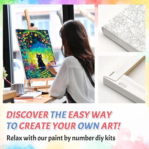 SANYUN Cat Paint by Numbers Kit for Adults Beginner,Framed Paint by Number Canvas,Animal in The Garden Oil Painting Kits with Box,Perfect for Gift and Wall Decoration (8x12in/20x30cm) in Kuwait