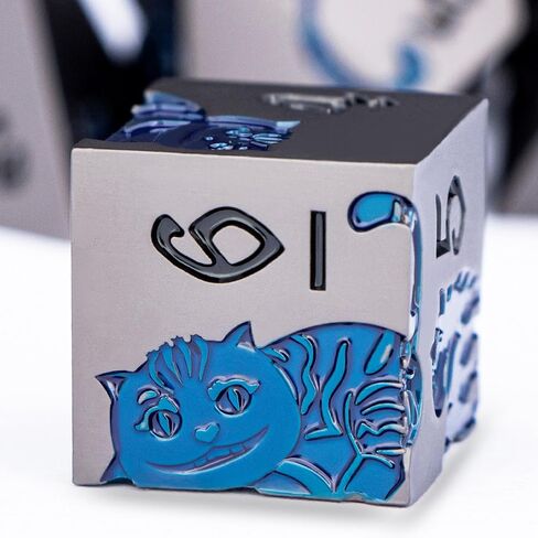 Metal DND Cat Dice 7pcs Polyhedral RPG Dice مع حجة هدية للعبة لعب الأدوار Dungeons Dragons ، D و D Dice D6 D10 D12 D20 D ٪ (Blue Blue) in Kuwait