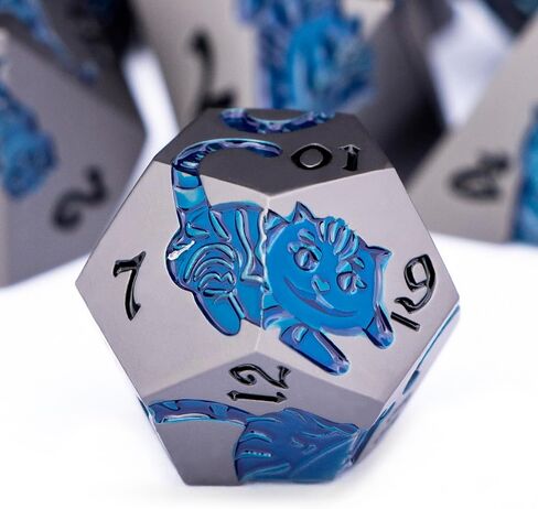 Metal DND Cat Dice 7pcs Polyhedral RPG Dice مع حجة هدية للعبة لعب الأدوار Dungeons Dragons ، D و D Dice D6 D10 D12 D20 D ٪ (Blue Blue) in Kuwait