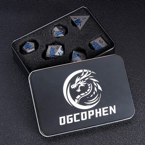 Metal DND Cat Dice 7pcs Polyhedral RPG Dice مع حجة هدية للعبة لعب الأدوار Dungeons Dragons ، D و D Dice D6 D10 D12 D20 D ٪ (Blue Blue) in Kuwait