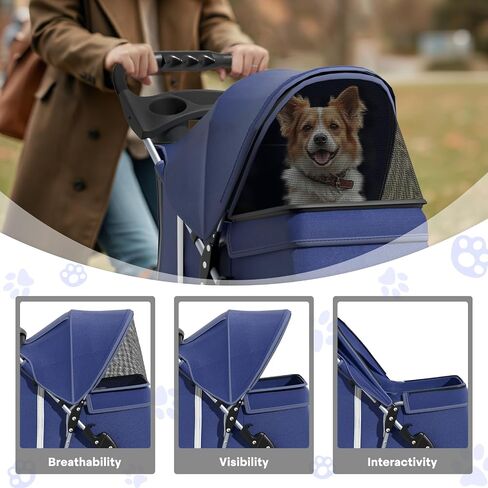 Pet Stroller for Small Dogs 10 lbs, Dog Stroller for Medium Dogs 30 lbs, Cat Strollers for 2 Cats, 3 Wheels Foldable Jogger Puppy Stroller with Storage Basket and Cup Holder, Navy Blue in Saudi Arabia