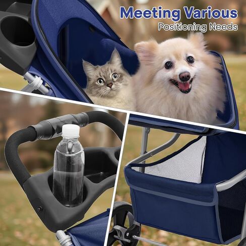 Pet Stroller for Small Dogs 10 lbs, Dog Stroller for Medium Dogs 30 lbs, Cat Strollers for 2 Cats, 3 Wheels Foldable Jogger Puppy Stroller with Storage Basket and Cup Holder, Navy Blue in Saudi Arabia