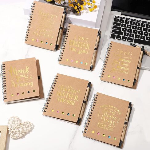 6 مجموعة هدايا تقدير الموظف ، شكرا لك هدية دفتر الملاحظات الملهمة للطلاب المتطوعين الممرضة المعلمين في العمل ، المفكرة مع Bamboo Pen Bulk (6 ، امتنان) in Kuwait