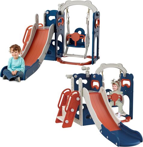 Slide for Toddlers Age 3-5 Kids Swing and Slide Set Baby Outdoor Indoor Playset with Basketball Hoop and Ball Stair Telescope Playground for Backyard in Saudi Arabia