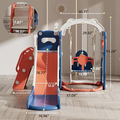 Slide for Toddlers Age 3-5 Kids Swing and Slide Set Baby Outdoor Indoor Playset with Basketball Hoop and Ball Stair Telescope Playground for Backyard in Saudi Arabia