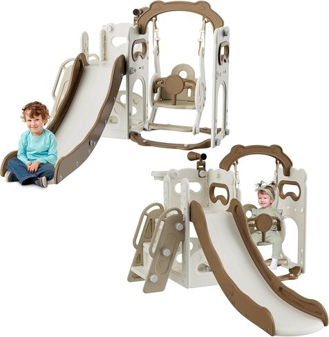 Slide for Toddlers Age 3-5 Kids Swing and Slide Set Baby Outdoor Indoor Playset with Basketball Hoop and Ball Stair Telescope Playground for Backyard in Saudi Arabia