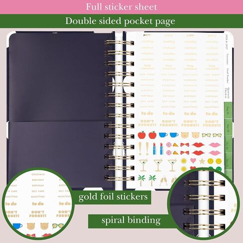 Kate Spade New York Daily Planner 2025-2026 أجندة متوسطة أغسطس 2025-ديسمبر 2026 ، مخطط دوامة أسبوعيًا وشهريًا مع ملصقات (نقطة مطلية بالبحرية) in Saudi Arabia