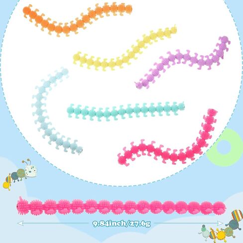 24 PCS تململ WORM Strings Toy ملون تململ الإضافة ، ADHD أو التوحد ، ألعاب الاسترخاء (9.8 بوصة ، دودة ملونة) in Saudi Arabia