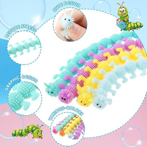 24 PCS تململ WORM Strings Toy ملون تململ الإضافة ، ADHD أو التوحد ، ألعاب الاسترخاء (9.8 بوصة ، دودة ملونة) in Saudi Arabia
