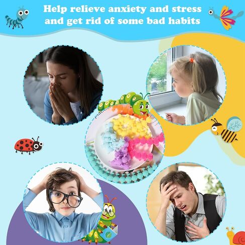 24 PCS تململ WORM Strings Toy ملون تململ الإضافة ، ADHD أو التوحد ، ألعاب الاسترخاء (9.8 بوصة ، دودة ملونة) in Saudi Arabia