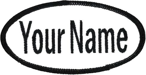 Oval Name Patch Uniform Work Shirt Custom Embroidery White with Red Border, Iron in Kuwait