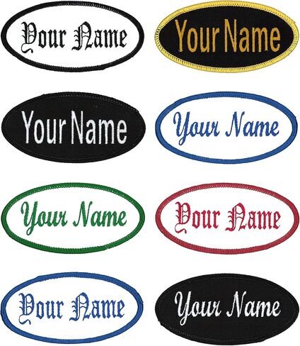 Oval Name Patch Uniform Work Shirt Custom Embroidery White with Red Border, Iron in Kuwait