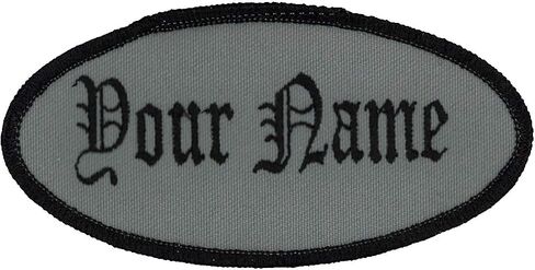 Oval Name Patch Uniform Work Shirt Custom Embroidery White with Red Border, Iron in Kuwait