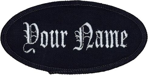 Oval Name Patch Uniform Work Shirt Custom Embroidery White with Red Border, Iron in Kuwait