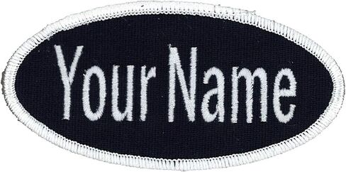 Oval Name Patch Uniform Work Shirt Custom Embroidery White with Red Border, Iron in Kuwait