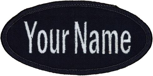 Oval Name Patch Uniform Work Shirt Custom Embroidery White with Red Border, Iron in Kuwait