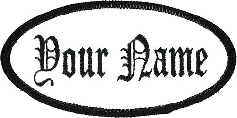 Oval Name Patch Uniform Work Shirt Custom Embroidery White with Red Border, Iron in Kuwait