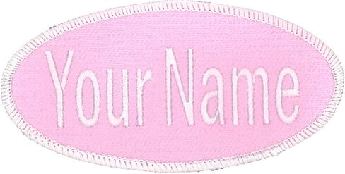 Oval Name Patch Uniform Work Shirt Custom Embroidery White with Red Border, Iron in Kuwait