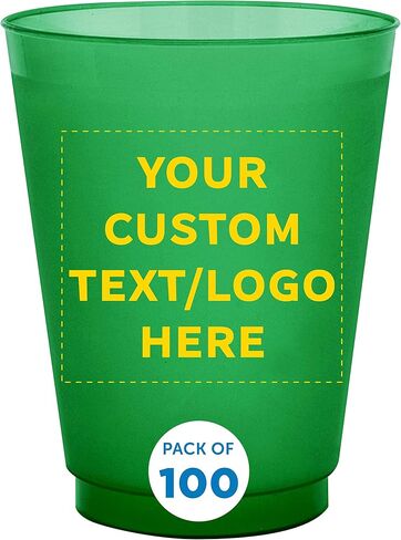 DISCOUNT PROMOS Custom Frosted Plastic Stadium Cups, 100 pack, Promotional Text, Logo, 16 oz. Shatterproof Flexible Reusable Party Cups, Natural in Saudi Arabia