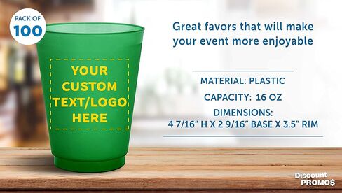 DISCOUNT PROMOS Custom Frosted Plastic Stadium Cups, 100 pack, Promotional Text, Logo, 16 oz. Shatterproof Flexible Reusable Party Cups, Natural in Saudi Arabia