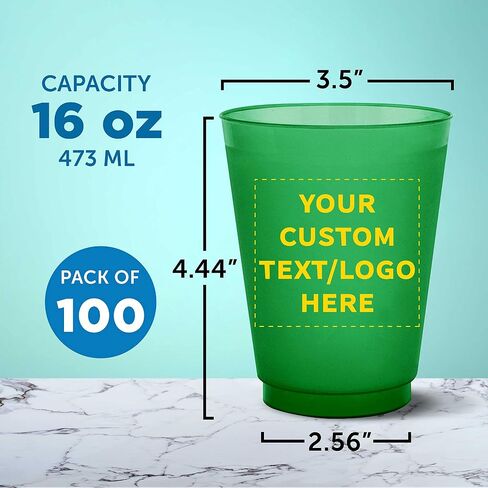 DISCOUNT PROMOS Custom Frosted Plastic Stadium Cups, 100 pack, Promotional Text, Logo, 16 oz. Shatterproof Flexible Reusable Party Cups, Natural in Saudi Arabia