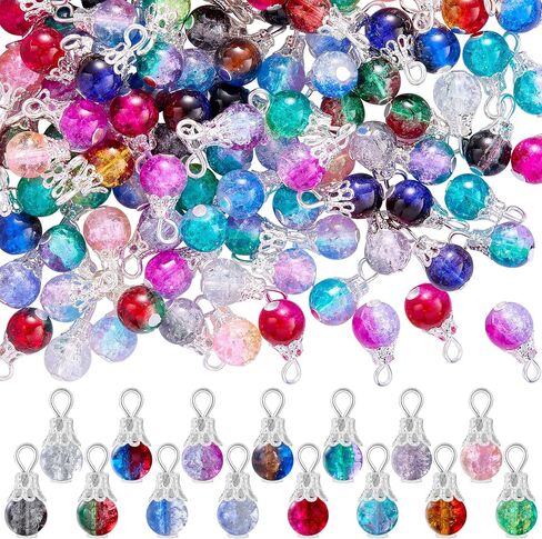 150Pcs Crystal Dangle Charms for Jewelry Making Crackle Bulk Small Cute Charms Glass Beads Pendants with Silver Gold Caps for Earring Necklace Bracelet DIY Supplies in Saudi Arabia