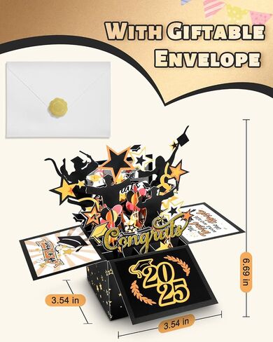 Pop Up Graduation Cards with Envelope - Graduation Cards 2025 with Blank Note, Congratulations Graduate Gift for Celebrating High School, College, University Graduates in Saudi Arabia